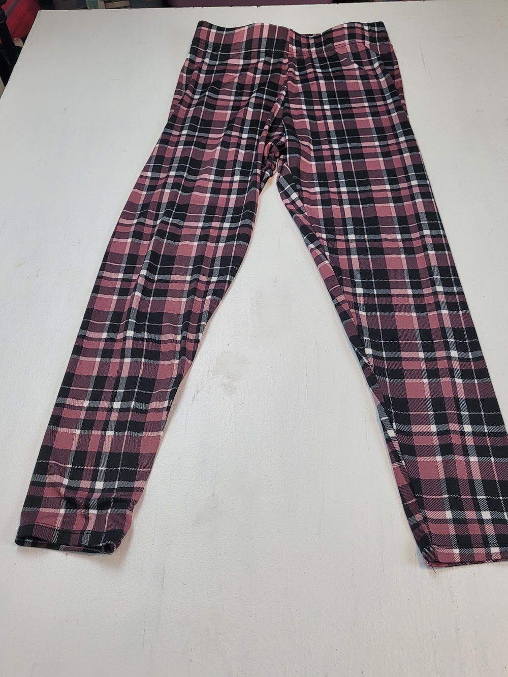 just be Pink and Black Plaid Leggings